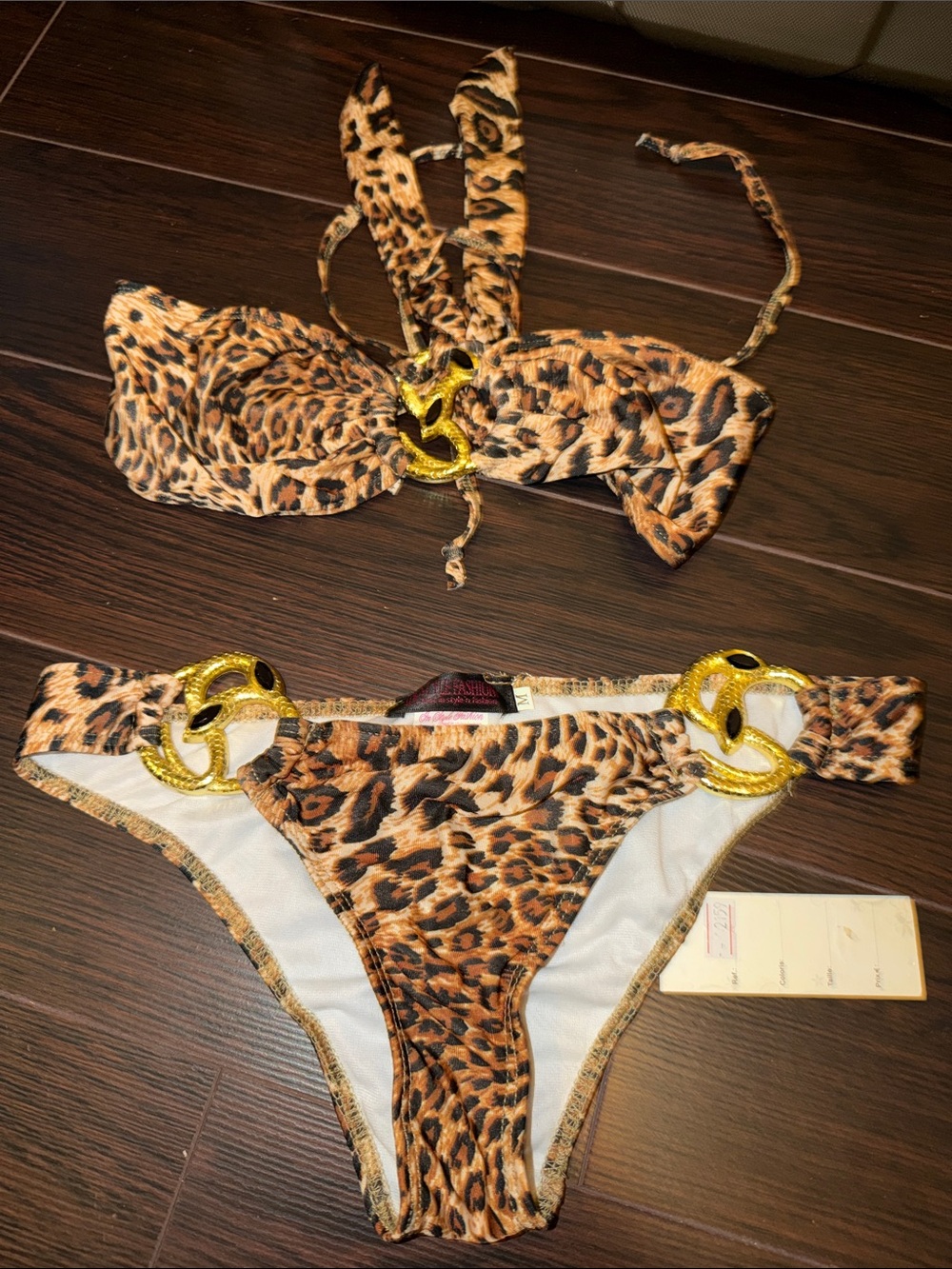 Leopard Print Women’s Bikini Set with Gold Accent